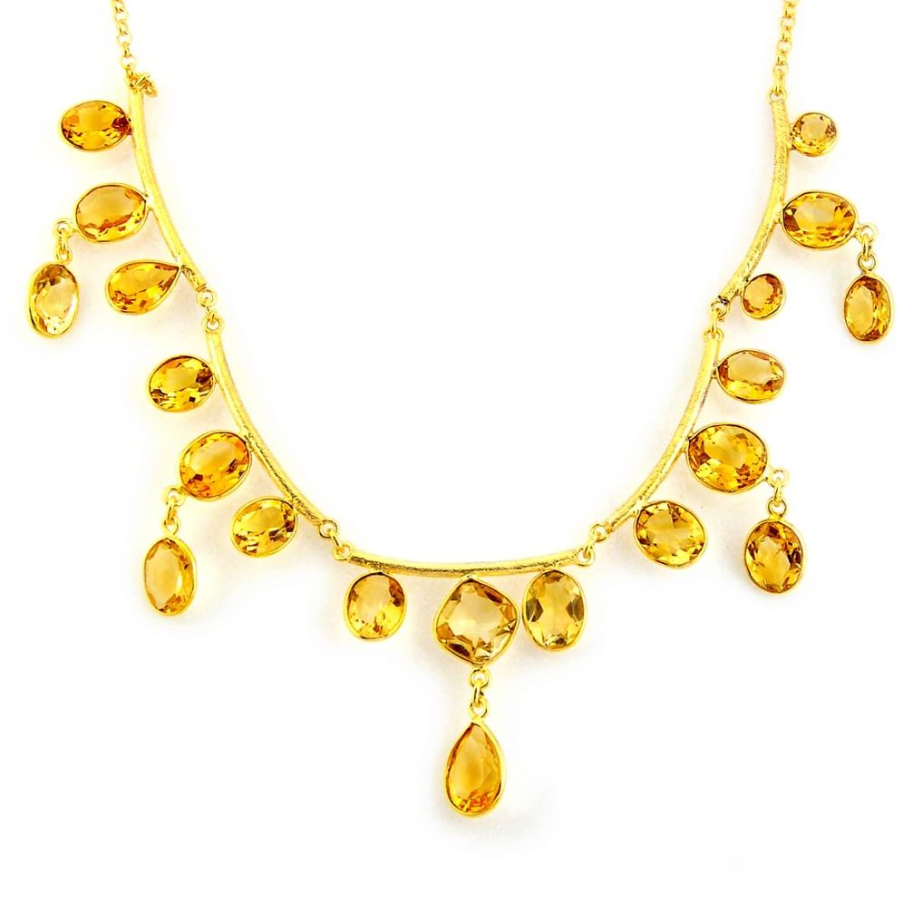 55.13cts natural yellow citrine 925 sterling silver 14k gold necklace p91705