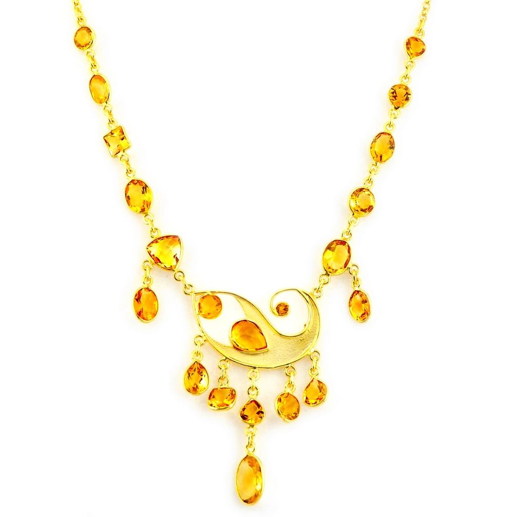 39.73cts natural yellow citrine 925 sterling silver 14k gold necklace p91711