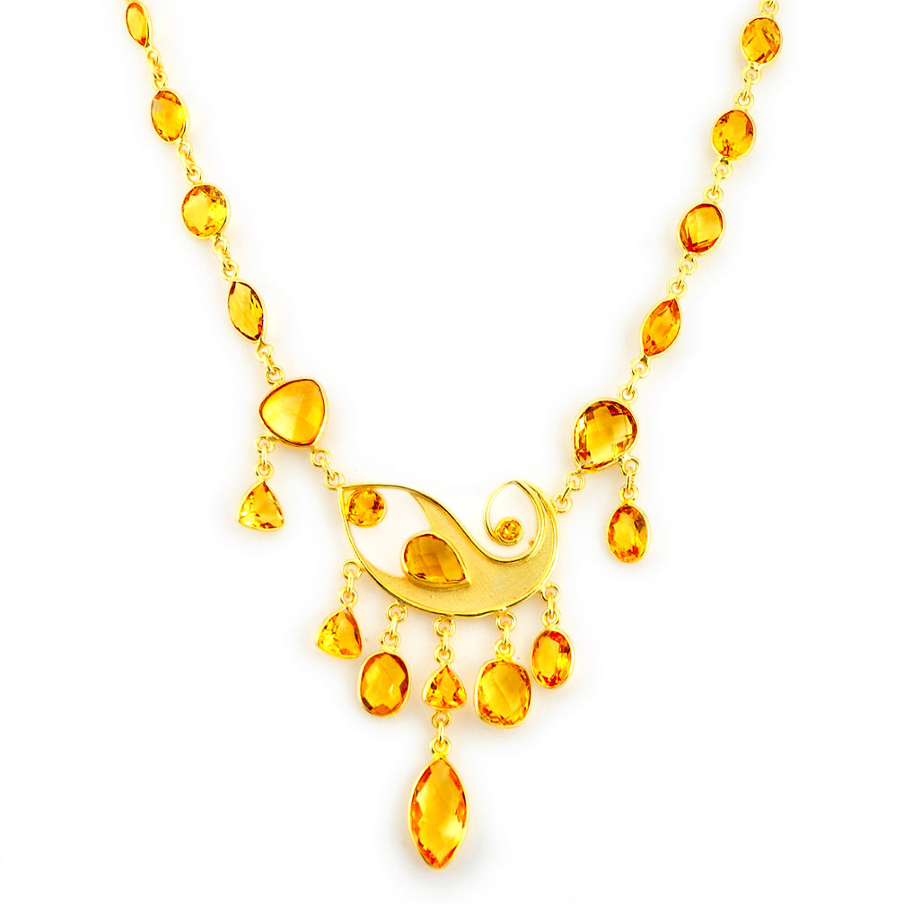 47.20cts natural yellow citrine 925 sterling silver 14k gold necklace p91715