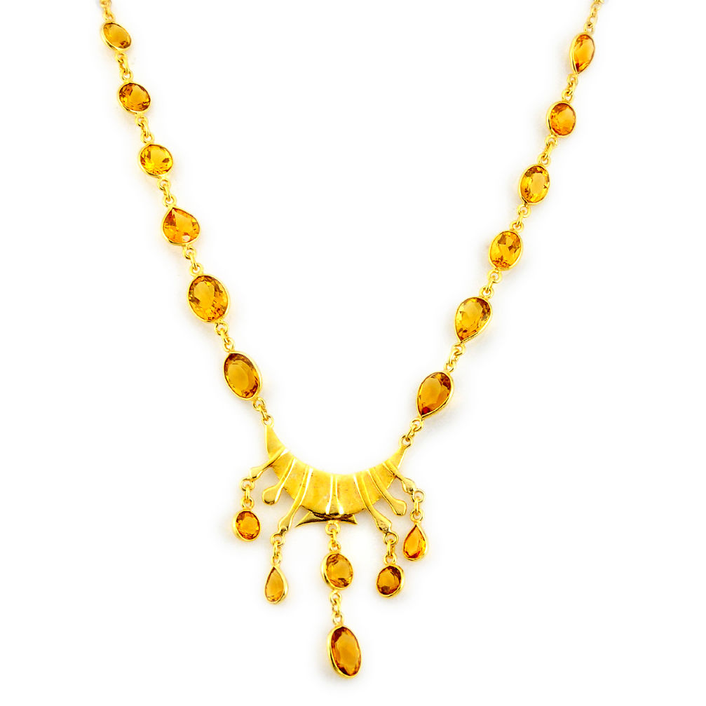 42.28cts natural yellow citrine 925 sterling silver 14k gold necklace p91730