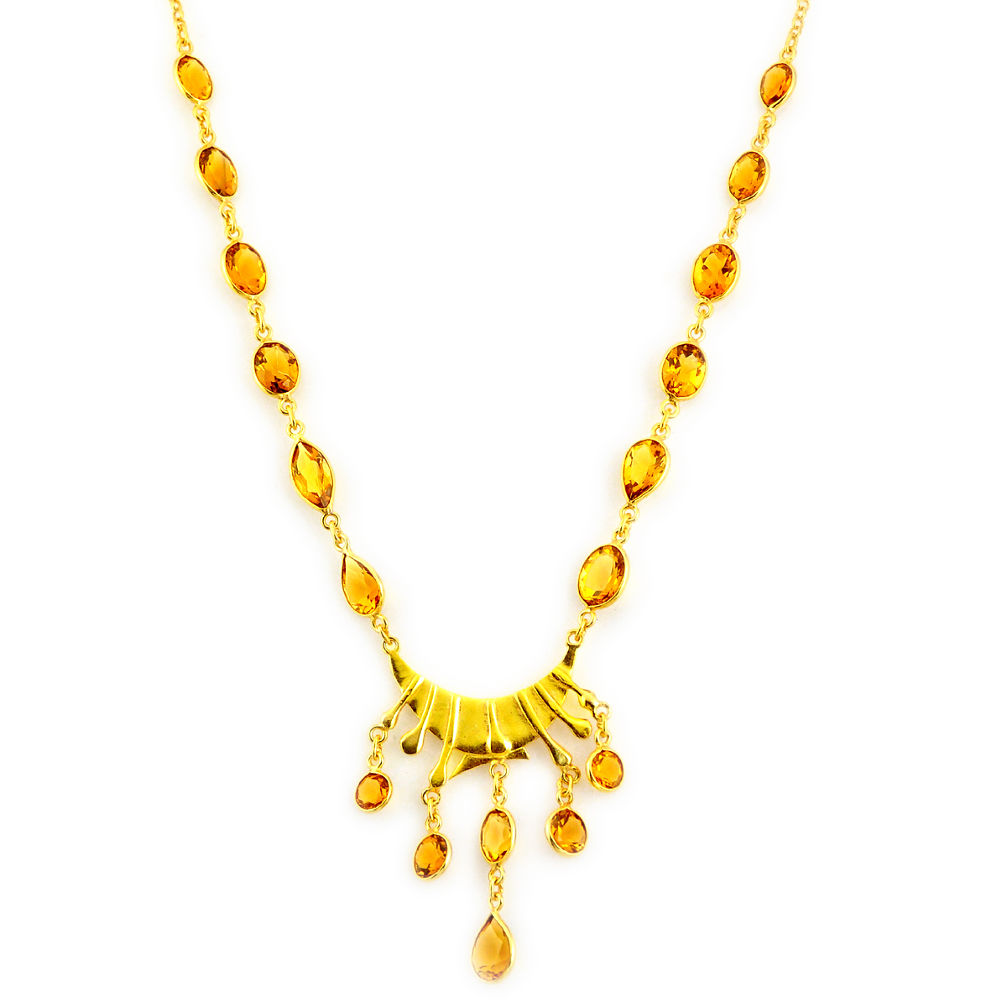 45.60cts natural yellow citrine 925 sterling silver 14k gold necklace p91734