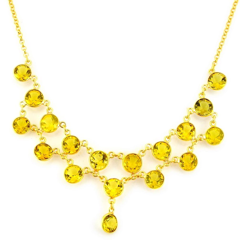 44.49cts natural yellow citrine 925 sterling silver 14k gold necklace p91752