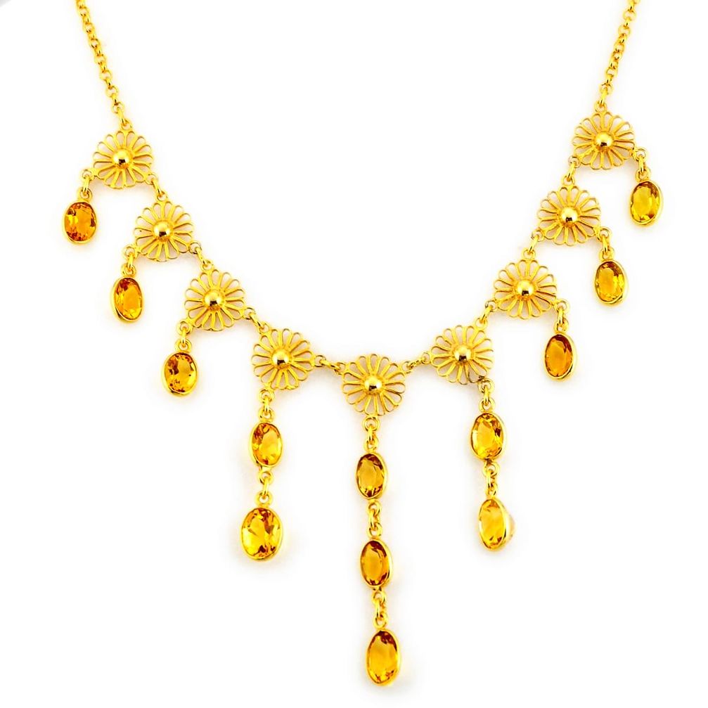 28.60cts natural yellow citrine 925 sterling silver 14k gold necklace p91757