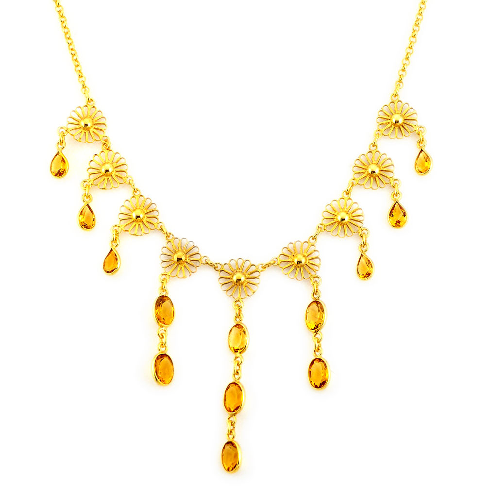 25.67cts natural yellow citrine 925 sterling silver 14k gold necklace p91759