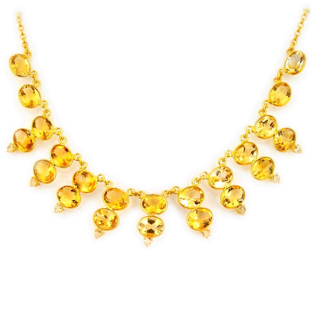 48.37cts natural yellow citrine 925 sterling silver 14k gold necklace p91760