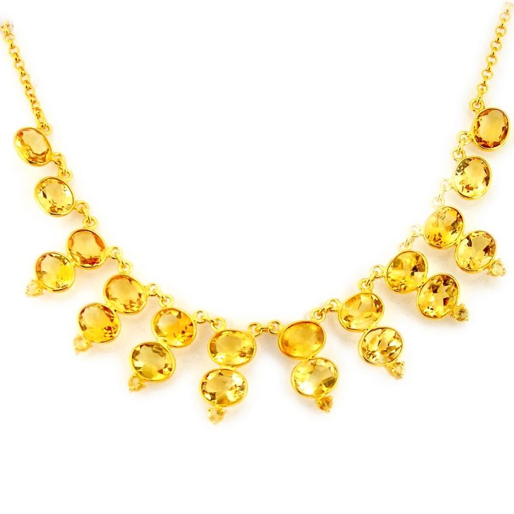 46.08cts natural yellow citrine 925 sterling silver 14k gold necklace p91769