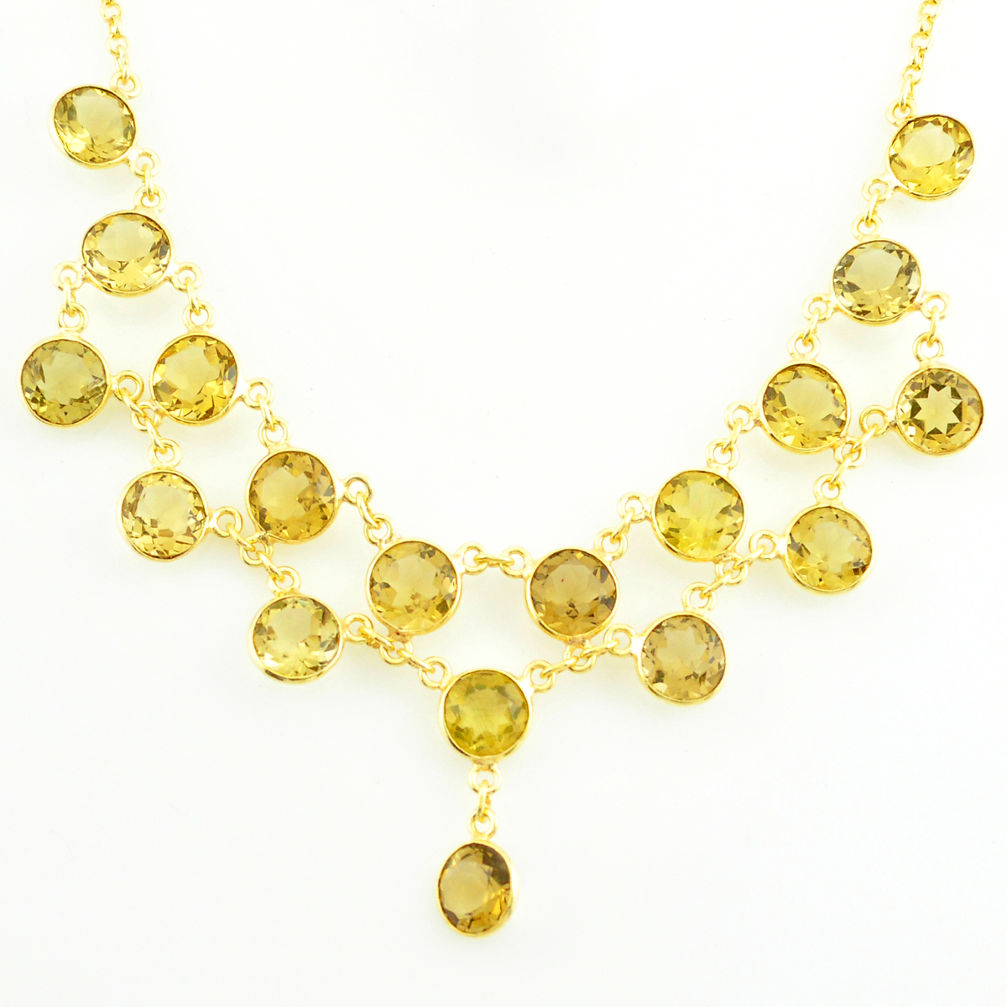 50.90cts natural yellow citrine round sterling silver 14k gold necklace p75009