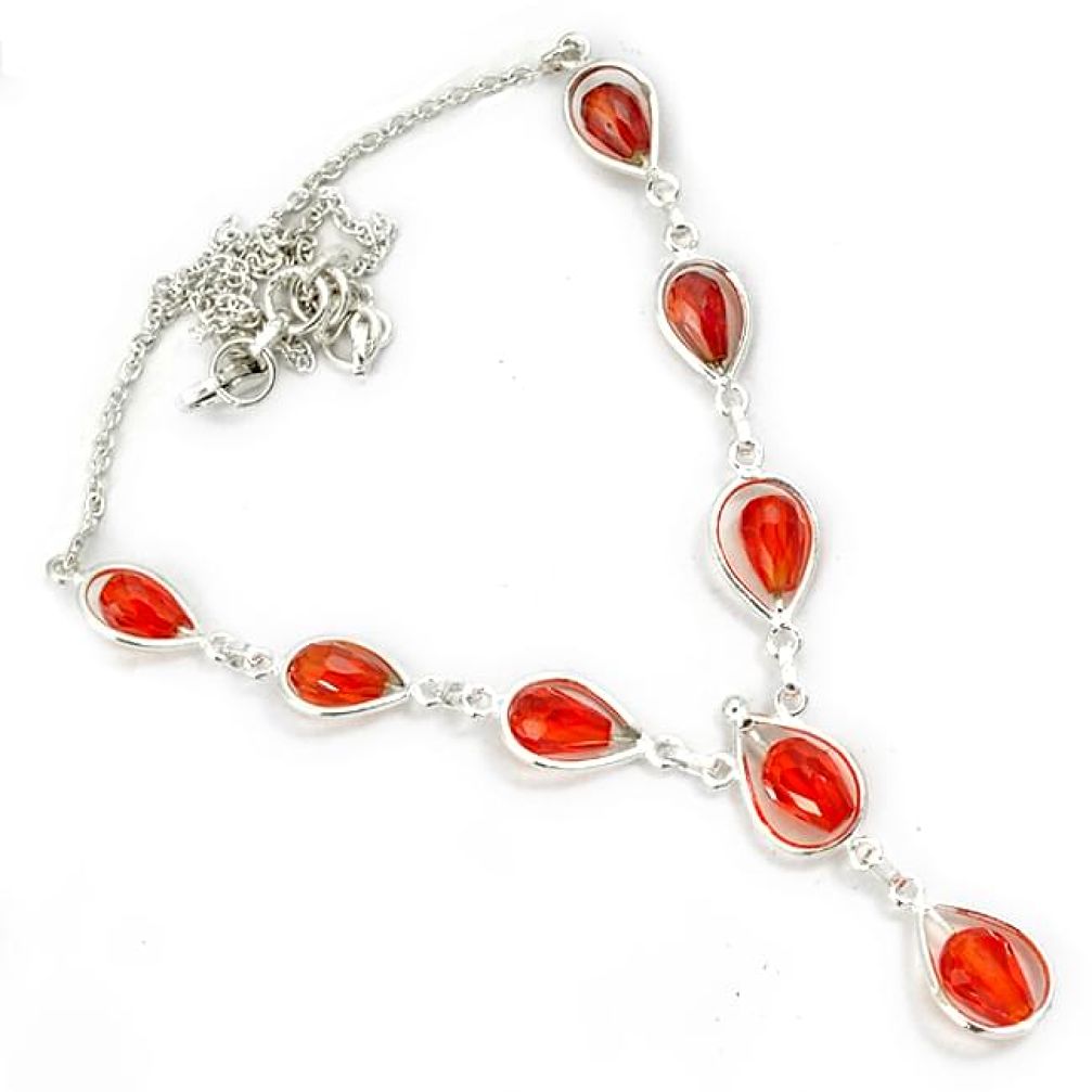 Orange morganite drop shape 925 sterling silver necklace jewelry h70149