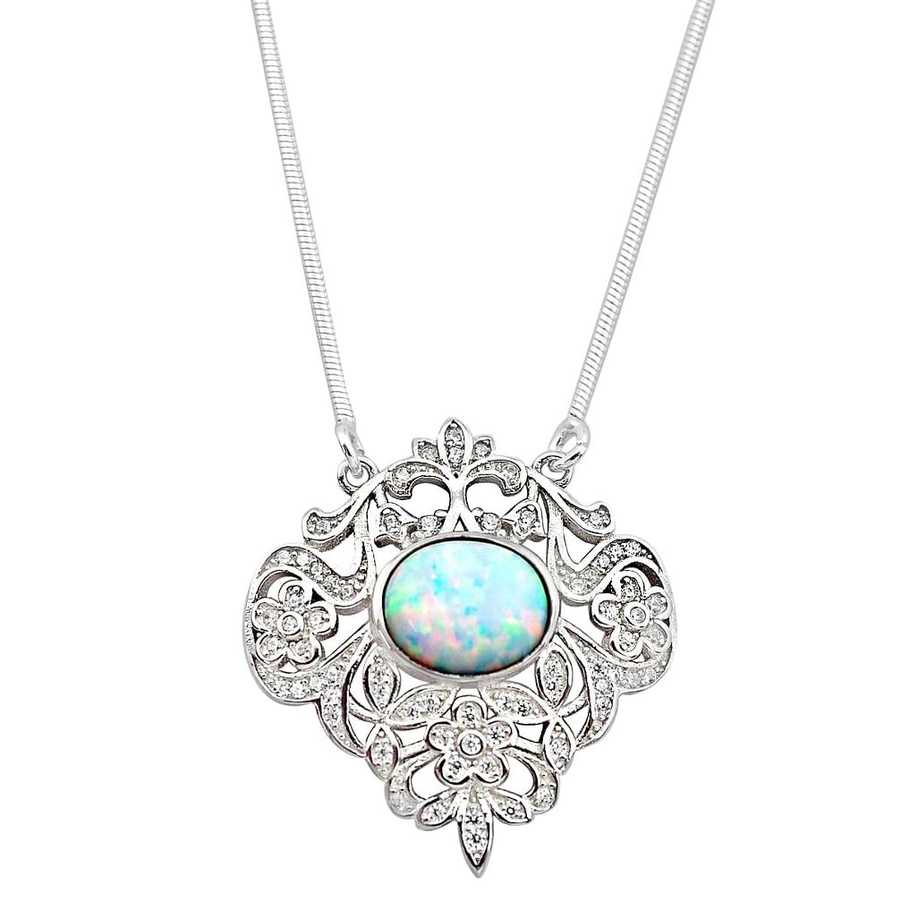 3.70cts pink australian opal (lab) topaz 925 sterling silver necklace c2481