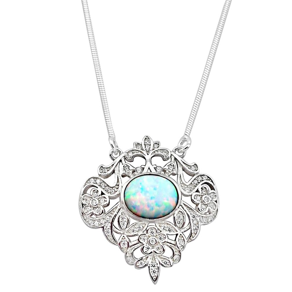 3.39cts pink australian opal (lab) topaz 925 sterling silver necklace c2486