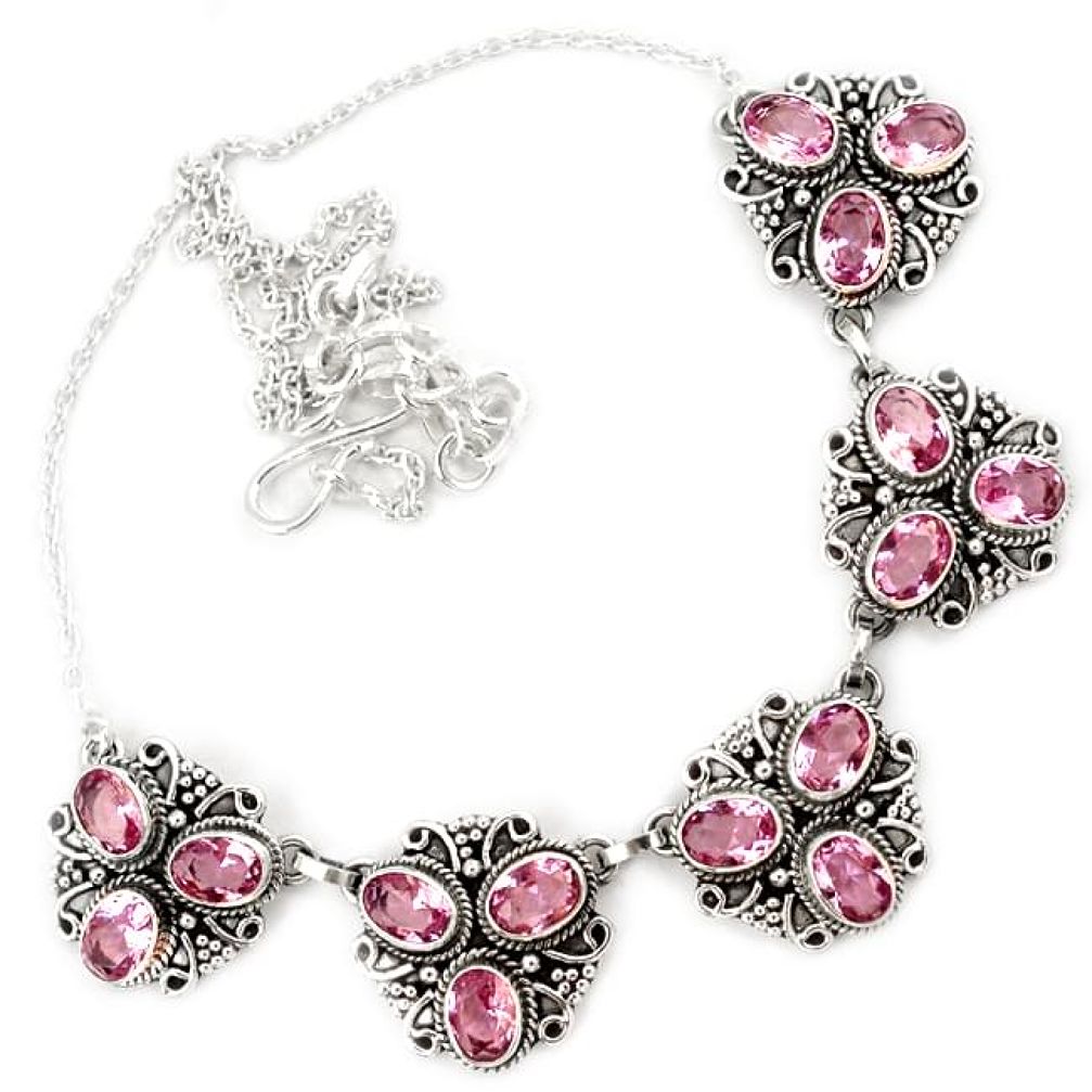Pink kunzite quartz oval shape 925 sterling silver necklace jewelry h86469