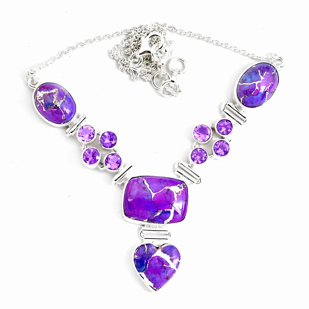 52.56cts purple copper turquoise amethyst 925 sterling silver necklace p47422