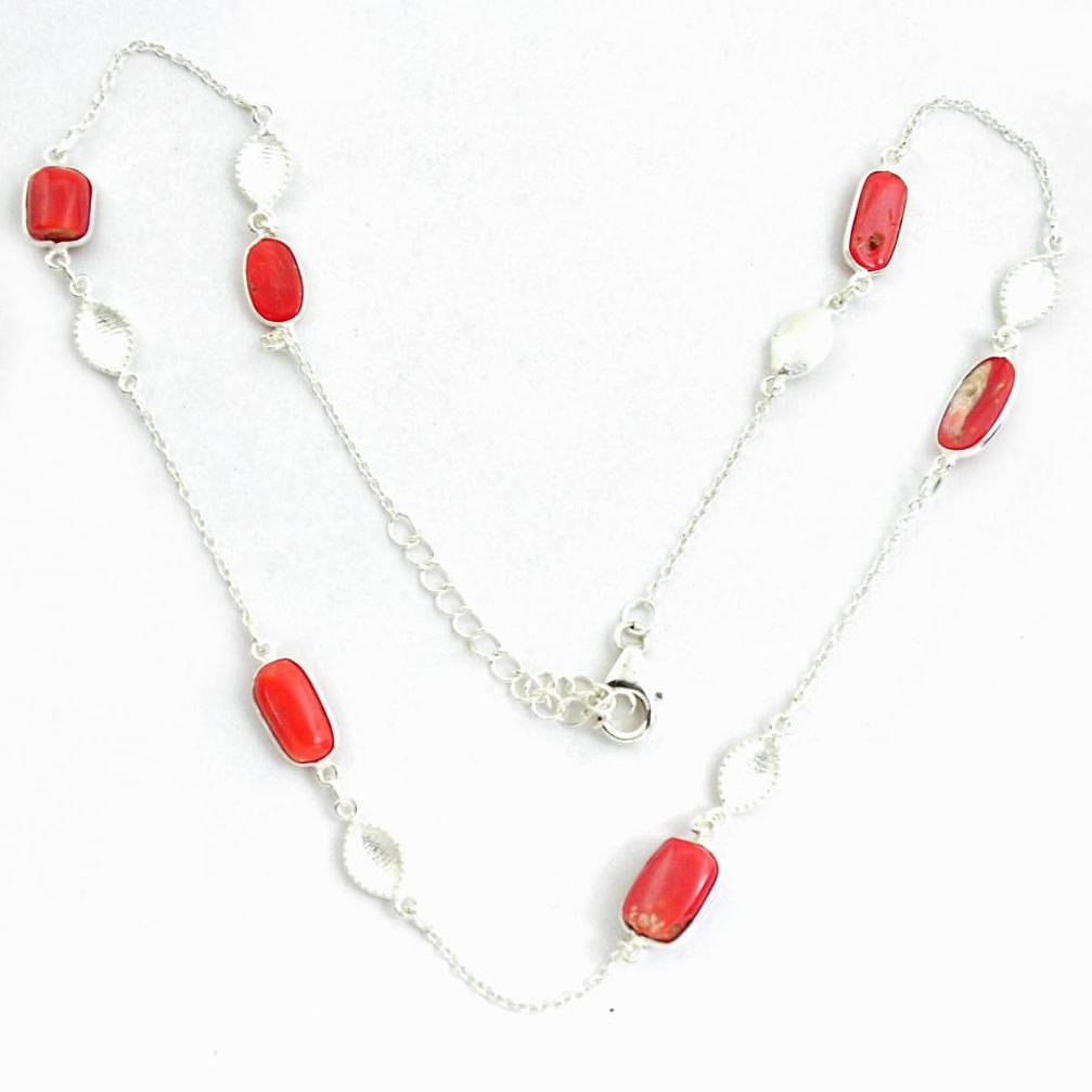 17.36cts red coral fancy 925 sterling silver necklace jewelry p43355