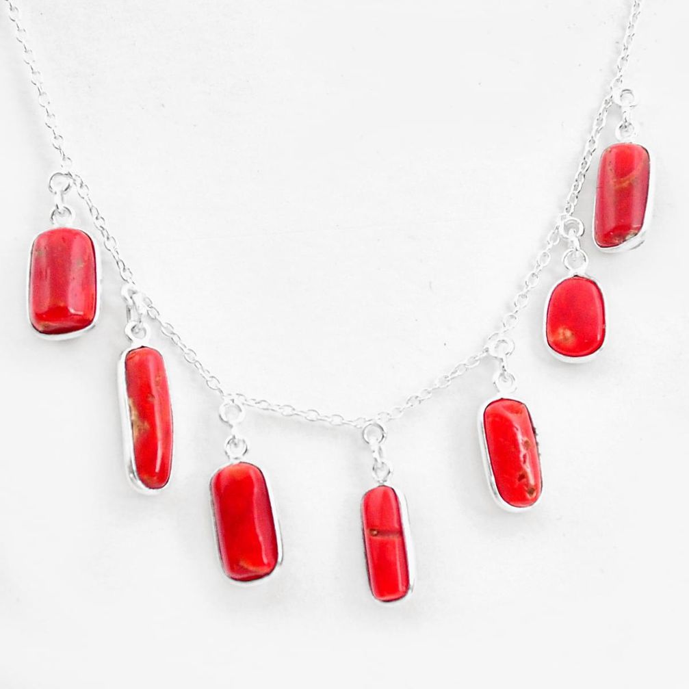 15.02cts red coral fancy shape 925 sterling silver necklace jewelry p43345