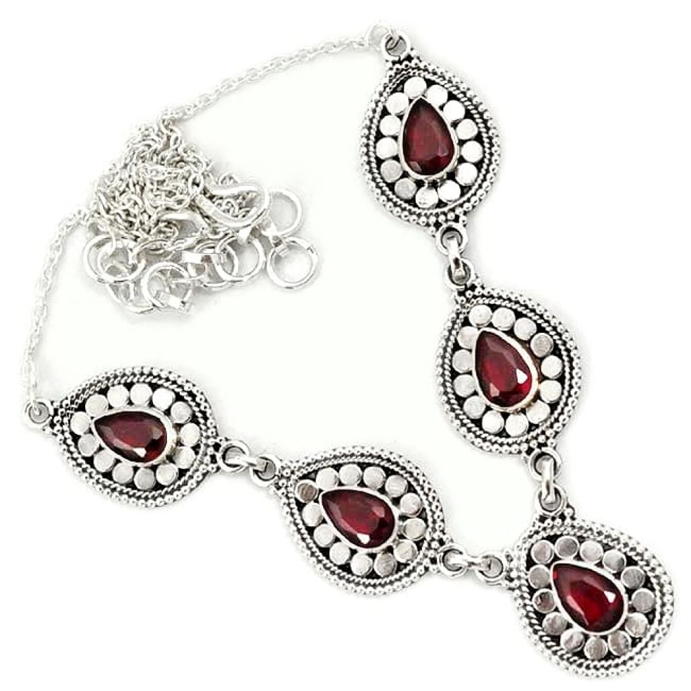 Red garnet quartz pear cut 925 sterling silver necklace jewelry h70170