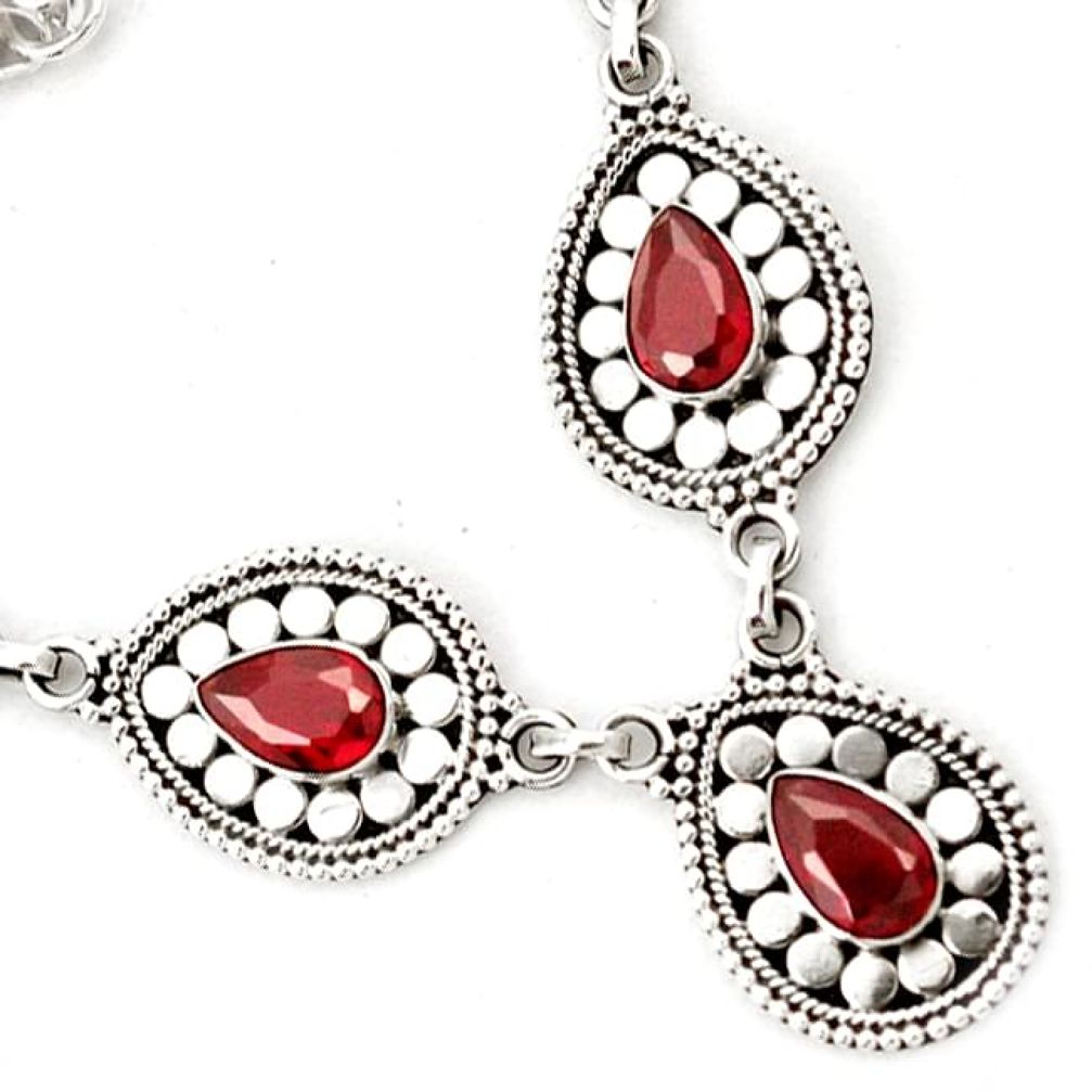RED GARNET QUARTZ PEAR SHAPE 925 STERLING SILVER CHAIN NECKLACE JEWELRY H6658