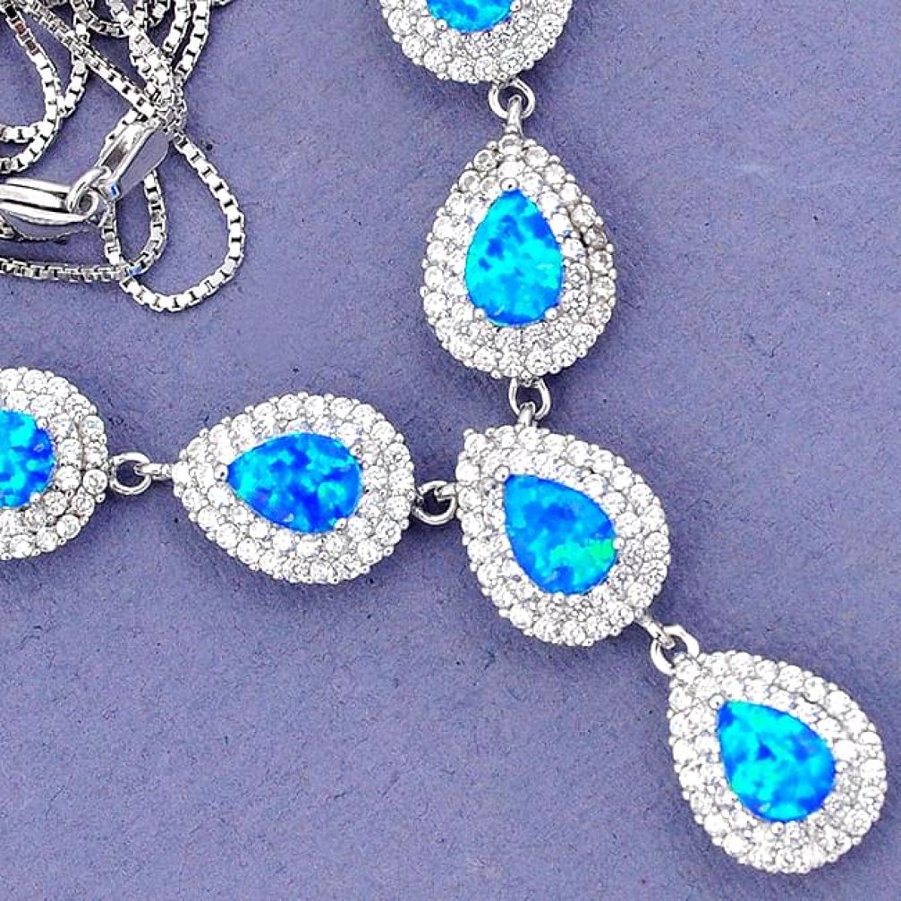 SUPERIOR BLUE AUSTRALIAN FIRE OPAL TOPAZ 925 STERLING SILVER NECKLACE H42744