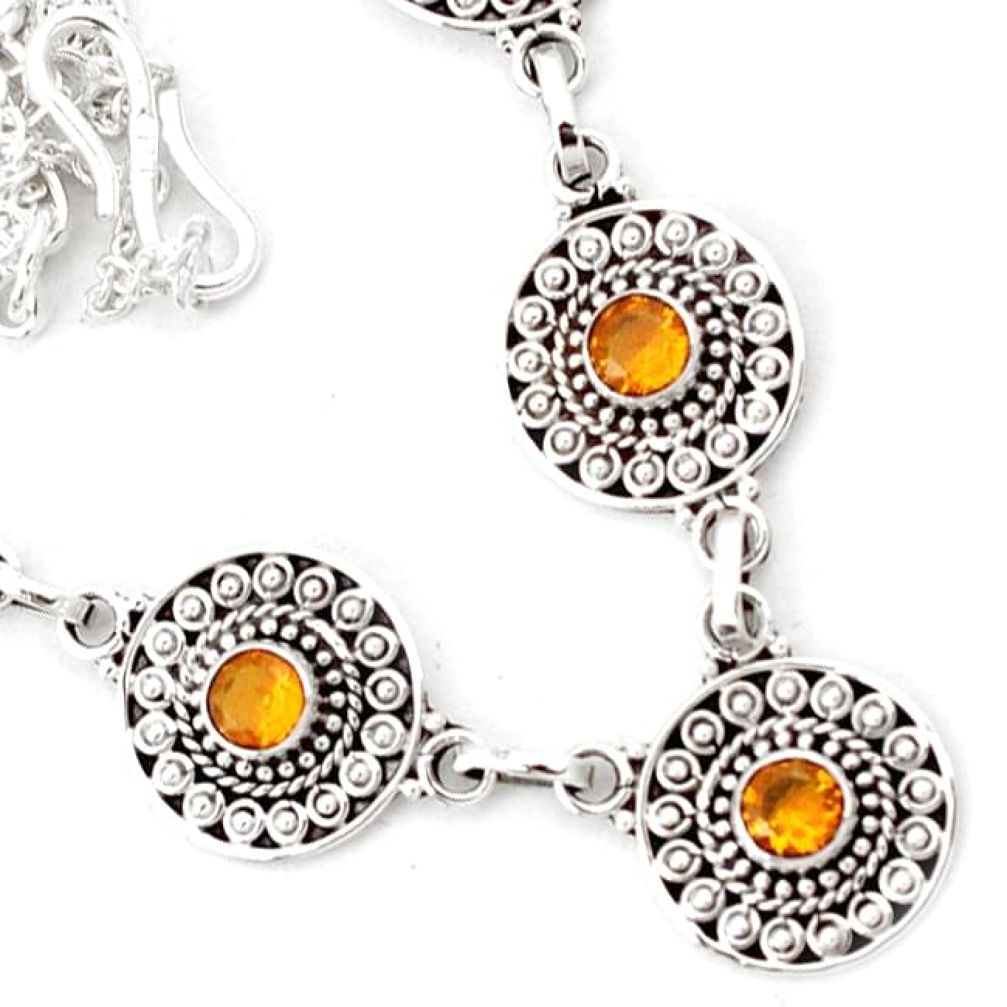 YELLOW CITRINE QUARTZ ROUND SHAPE 925 STERLING SILVER NECKLACE JEWELRY H6660