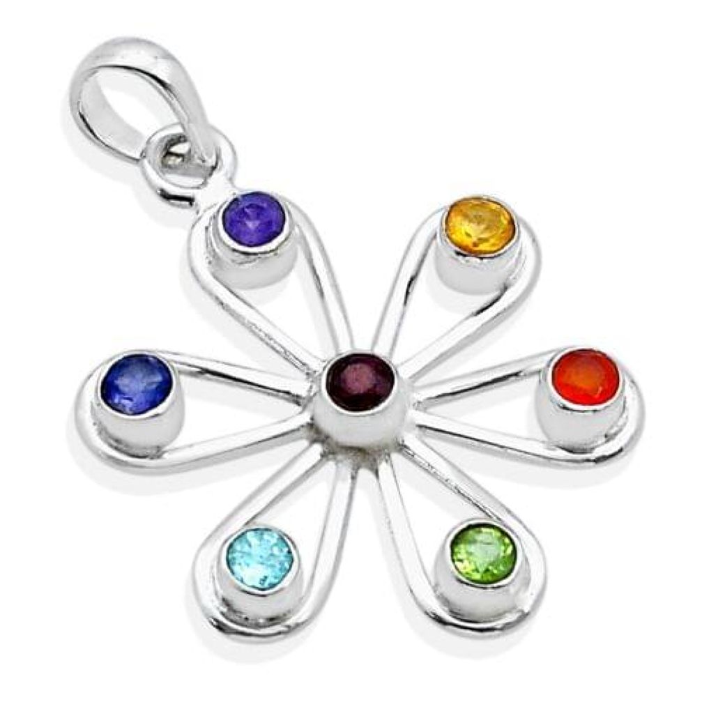 1.50cts natural multicolor multi gemstone 925 sterling silver chakra pendant