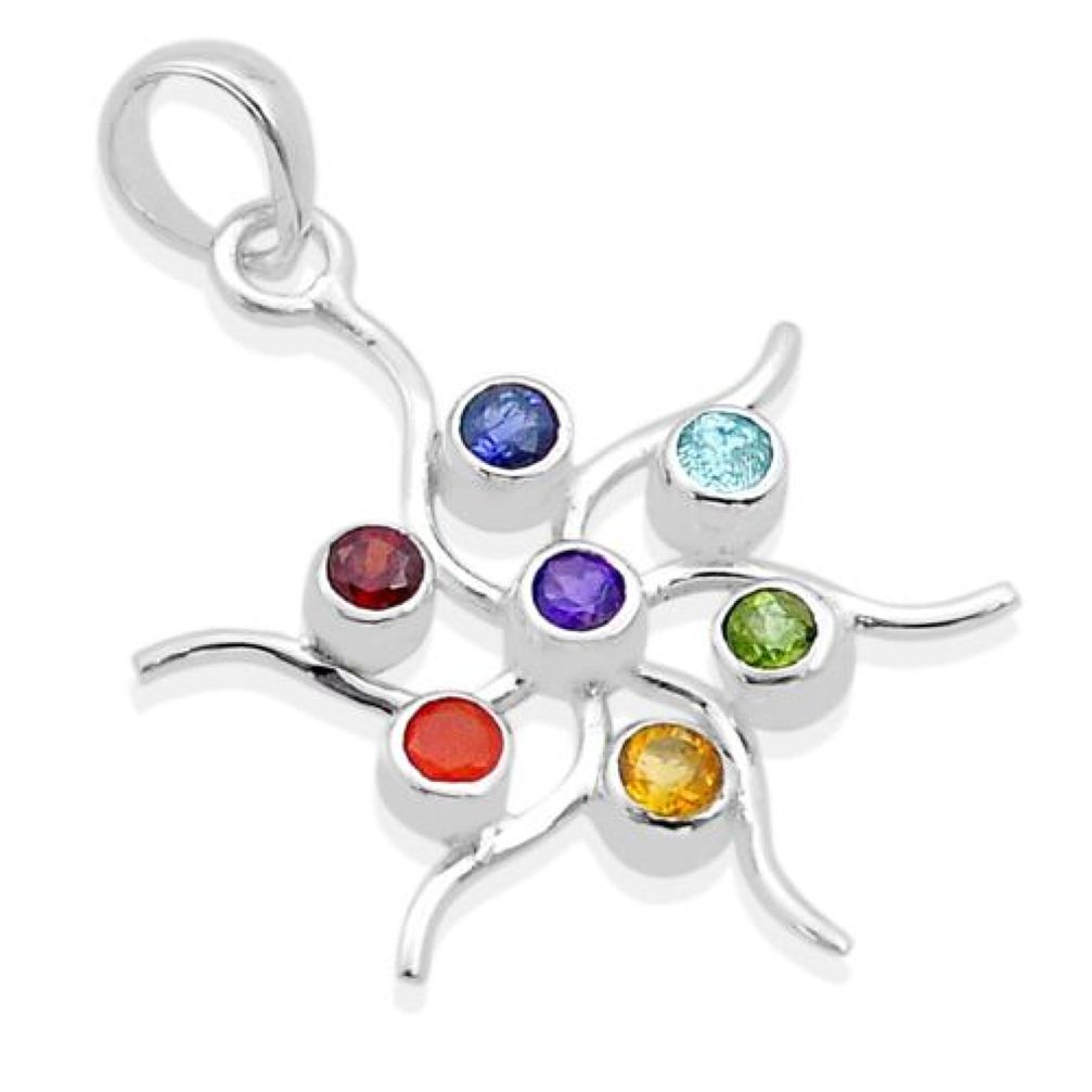 1.50cts natural multicolor multi gemstone 925 sterling silver chakra pendant