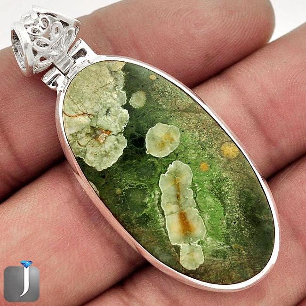 18.73CT NATURAL GREEN RAINFOREST OPAL 925 STERLING SILVER PENDANT JEWELRY F48295
