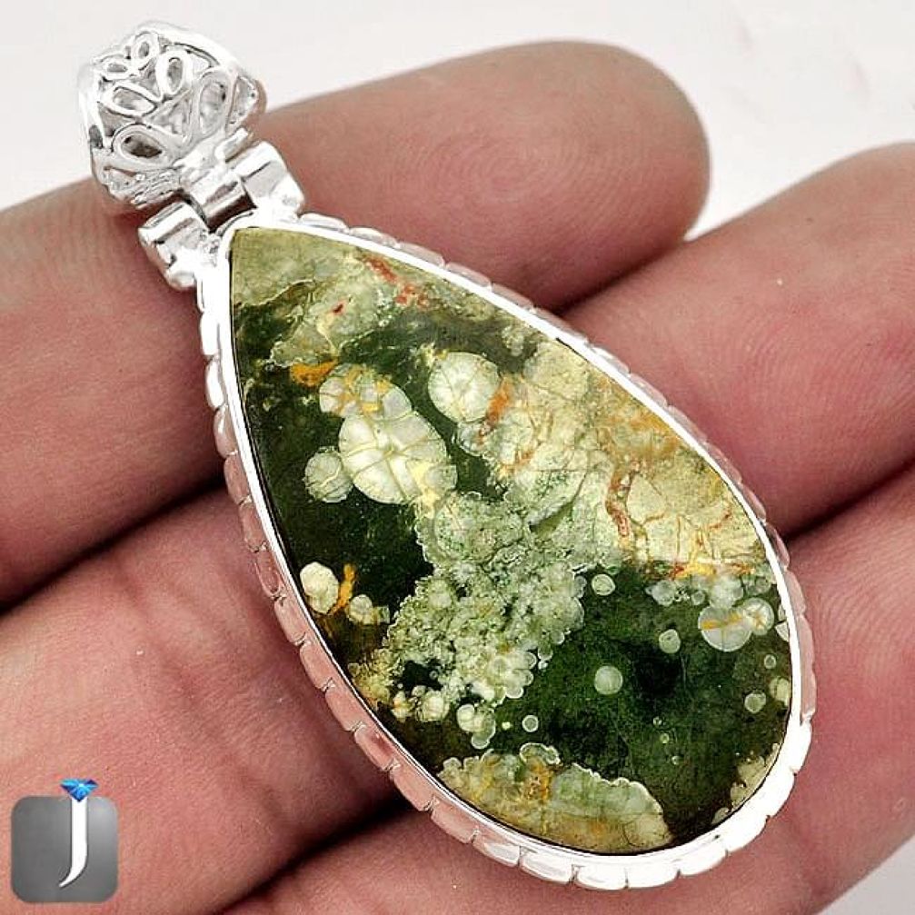 19.35cts NATURAL SUPERB GREEN RAINFOREST OPAL 925 STERLING SILVER PENDANT F48299