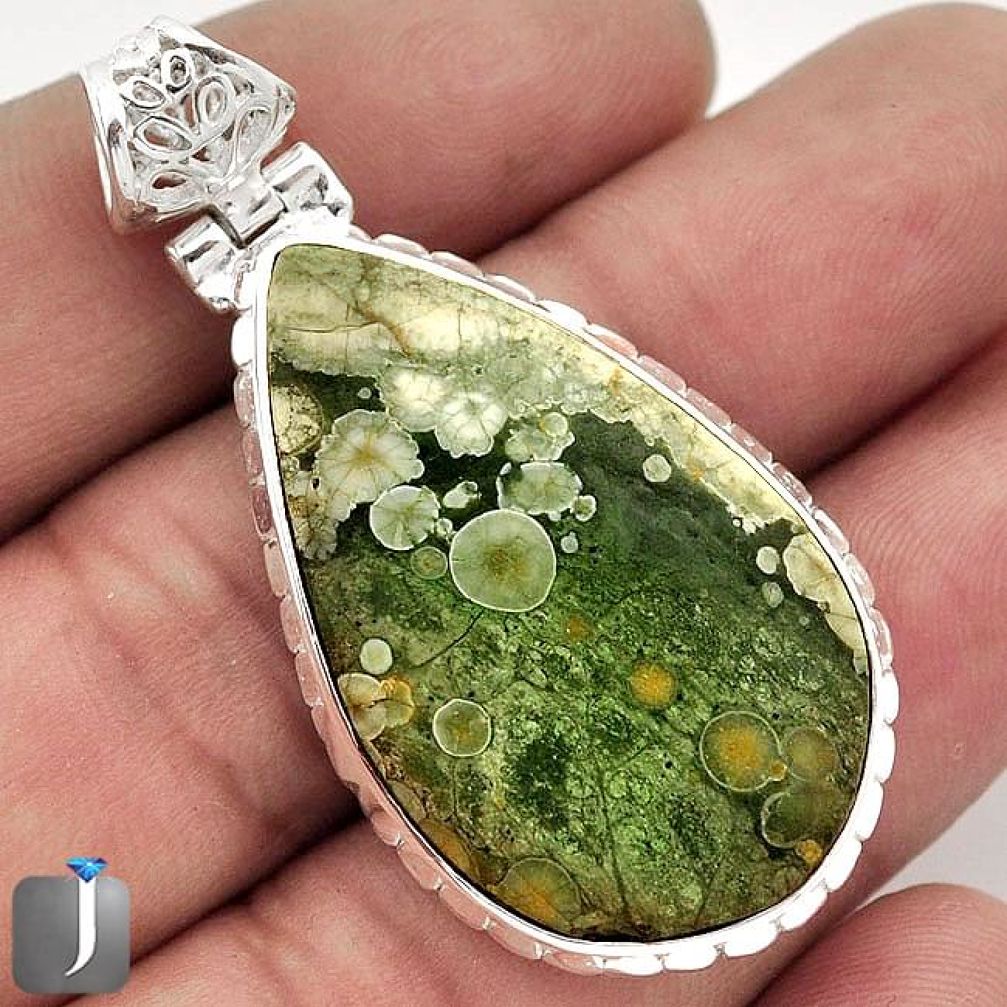 23.07CT NATURAL GREEN RAINFOREST OPAL 925 STERLING SILVER PENDANT JEWELRY F48293