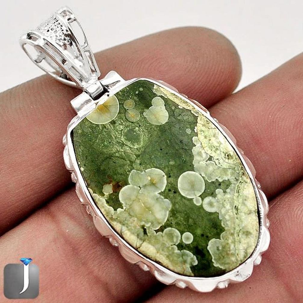 23.69cts NATURAL SUPERB GREEN RAINFOREST OPAL 925 STERLING SILVER PENDANT F48281