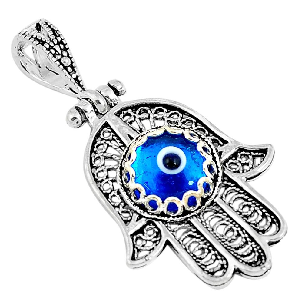 925 silver 3.11cts blue evil eye talismans hand of god hamsa pendant c2727