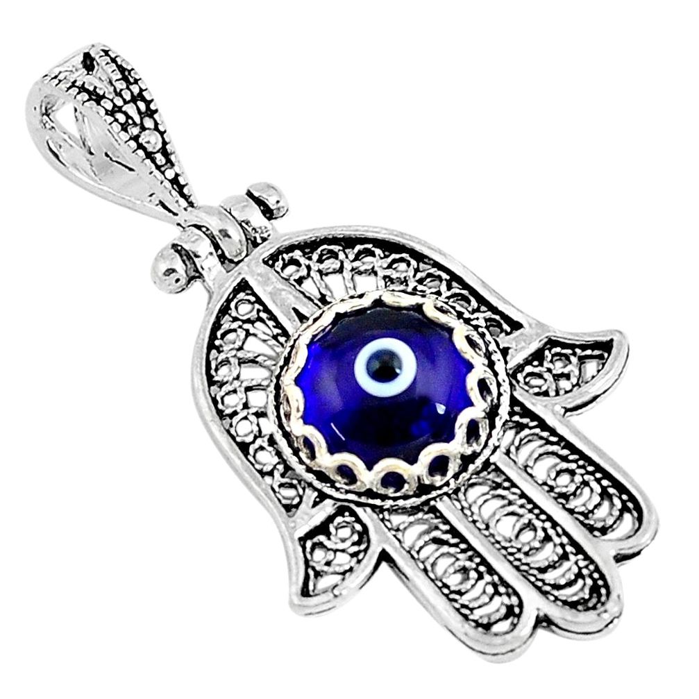 925 silver 3.29cts blue evil eye talismans hand of god hamsa pendant c2888