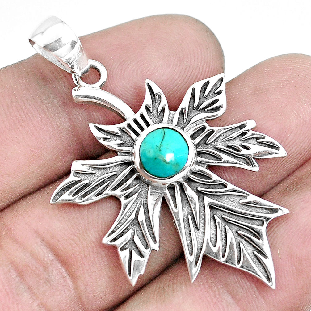 925 silver 2.46cts blue sleeping beauty turquoise leaf charm pendant p43259