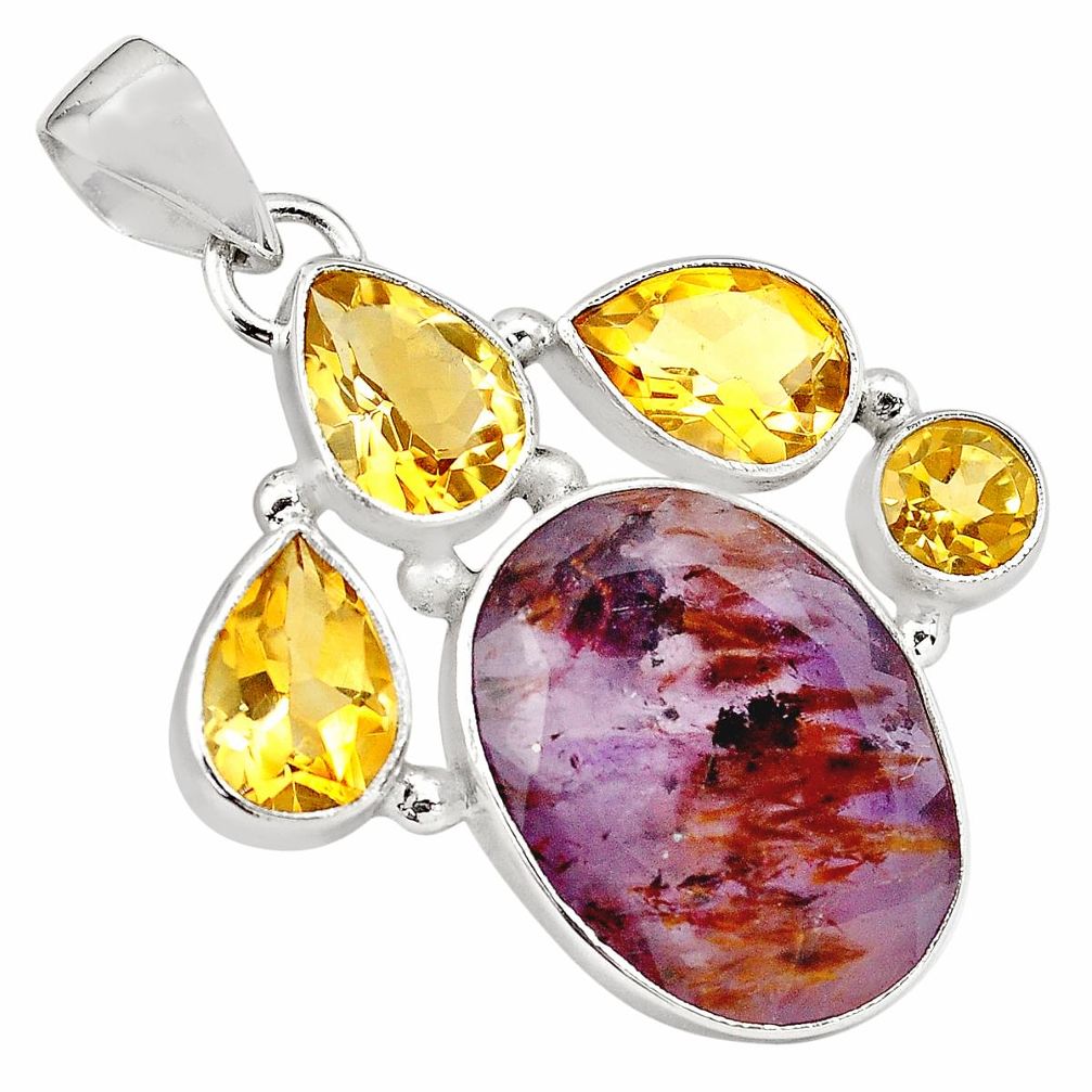 925 silver 24.08cts faceted cacoxenite super seven (melody stone) pendant p79743