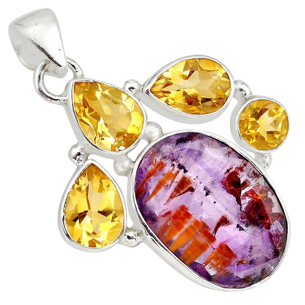 925 silver 23.48cts faceted cacoxenite super seven (melody stone) pendant p79750