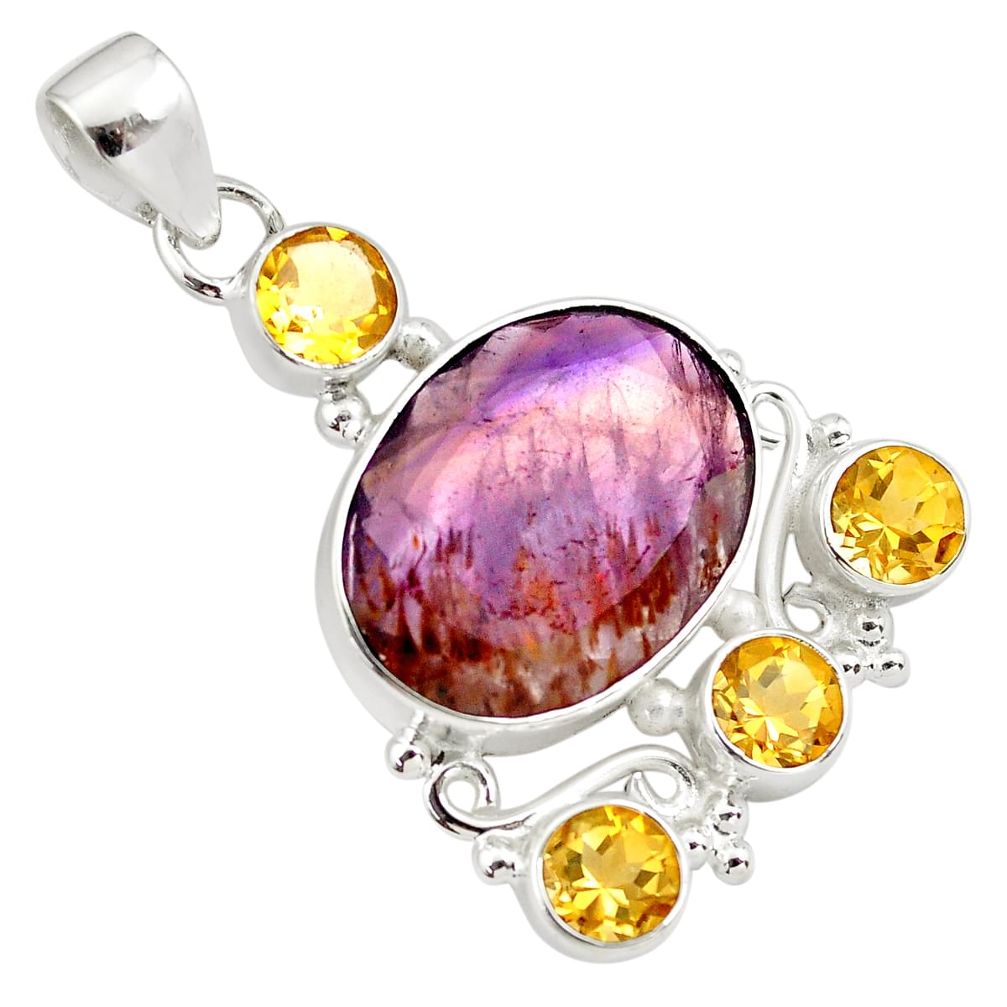 925 silver 21.48cts faceted cacoxenite super seven (melody stone) pendant p79756