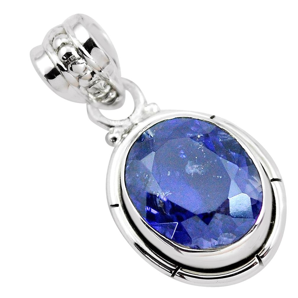 925 silver 5.23cts faceted natural blue iolite solitaire pendant jewelry p41584