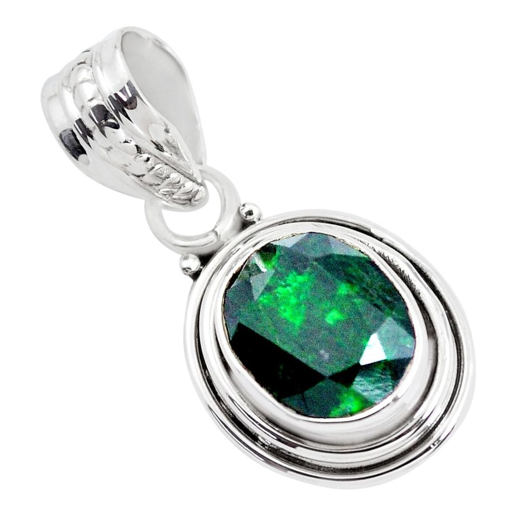 925 silver 5.63cts faceted natural green maw sit sit solitaire pendant p41576