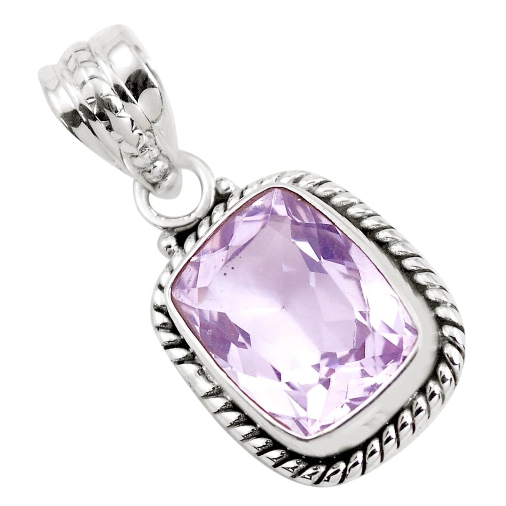 925 silver 7.04cts faceted natural lavender amethyst solitaire pendant p41595