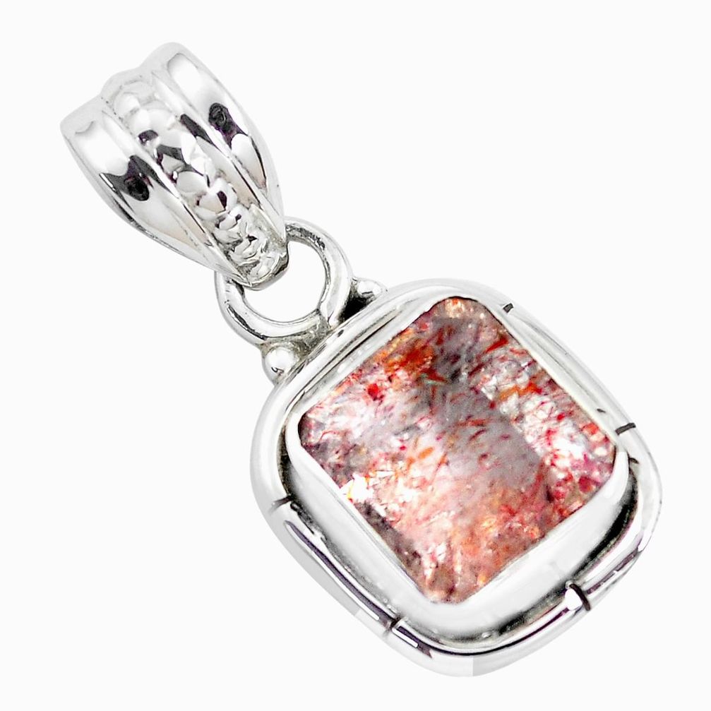 925 silver 4.16cts faceted natural strawberry quartz solitaire pendant p41557