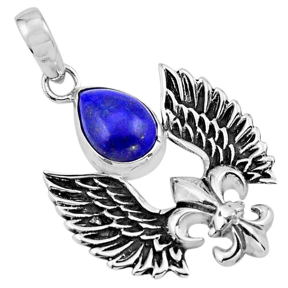 925 silver 5.52cts feather charm natural blue lapis lazuli pendant p86364