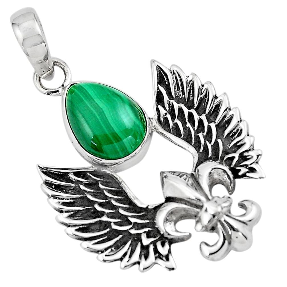 925 silver 5.52cts feather charm natural green malachite pear pendant p86369