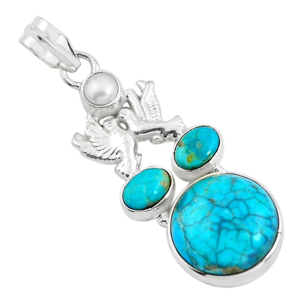 925 silver 17.20cts green arizona mohave turquoise love birds pendant d31844