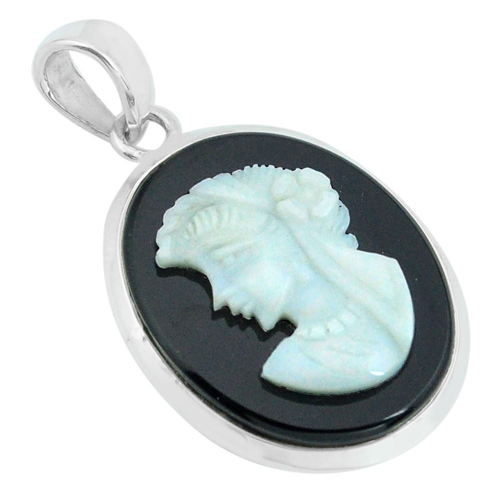 925 silver 17.22cts lady face natural opal cameo on black onyx pendant p68794