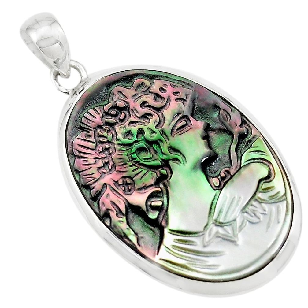 925 silver 15.65cts lady face natural titanium cameo on shell pendant p80211