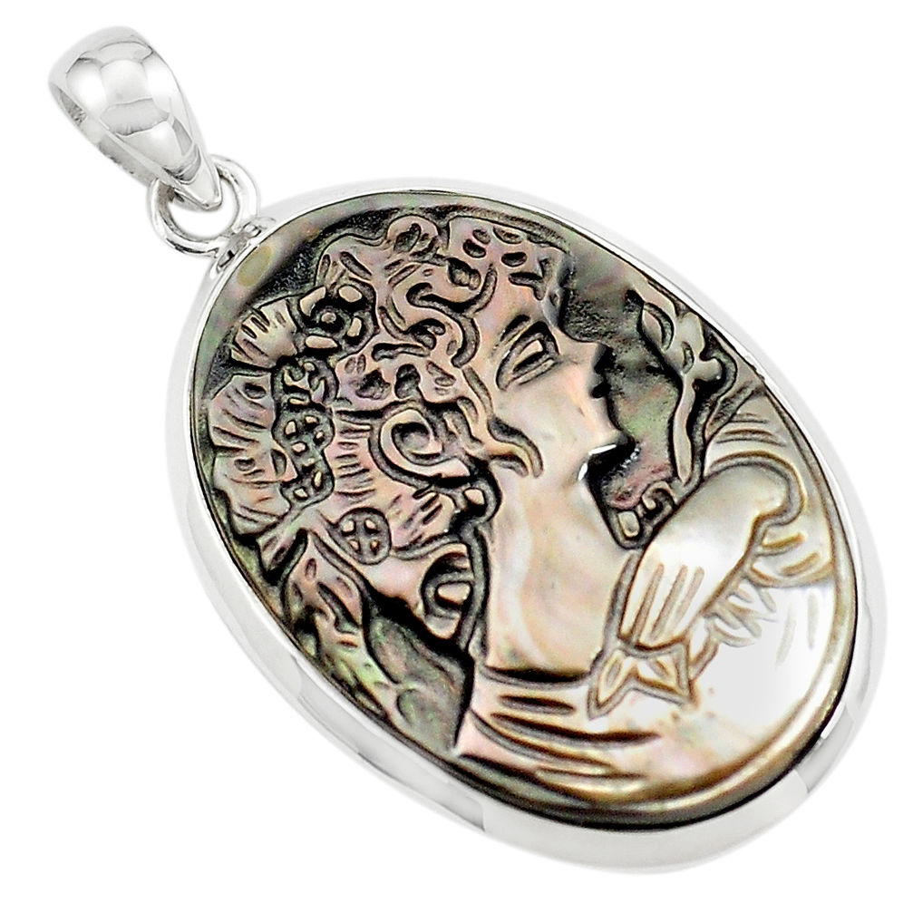 925 silver 17.22cts lady face natural titanium cameo on shell pendant p80233