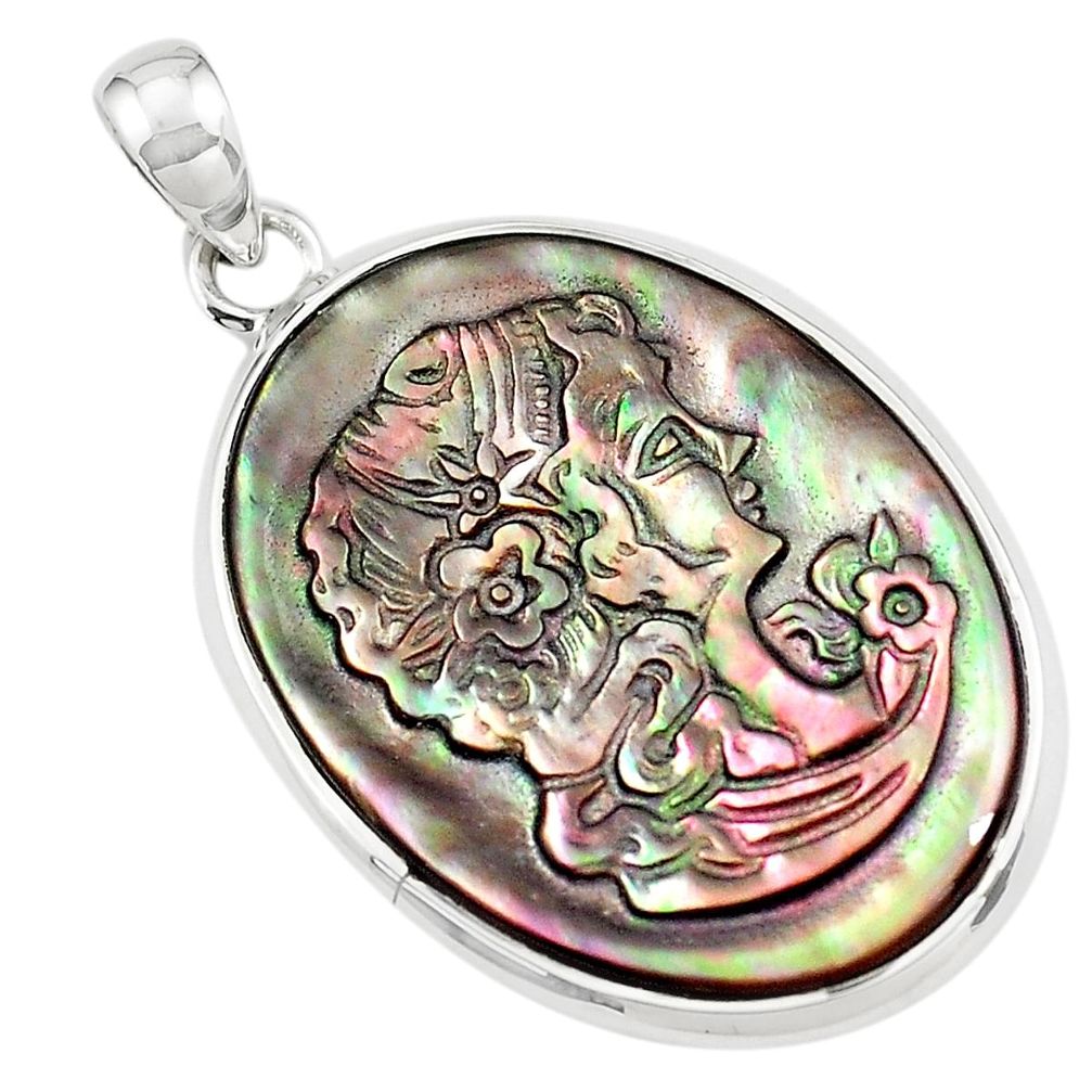 925 silver 17.22cts lady face natural titanium cameo on shell pendant p80239