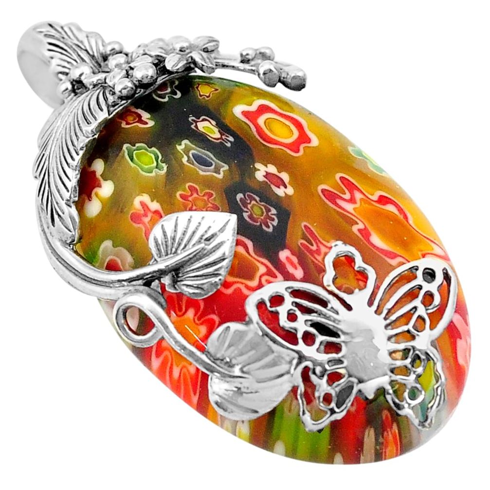925 silver 31.00cts multi color italian murano glass butterfly pendant c4358