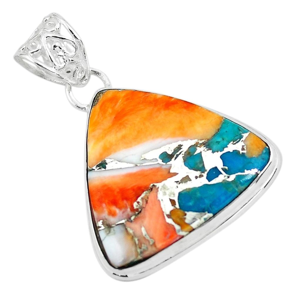 925 silver 18.68cts multi color spiny oyster arizona turquoise pendant p65340