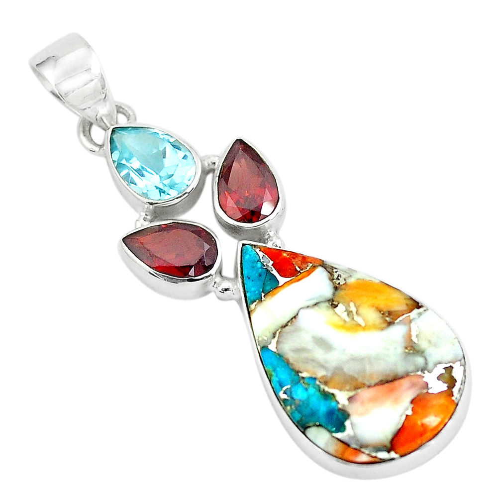 925 silver 15.08cts multi color spiny oyster arizona turquoise pendant p65350