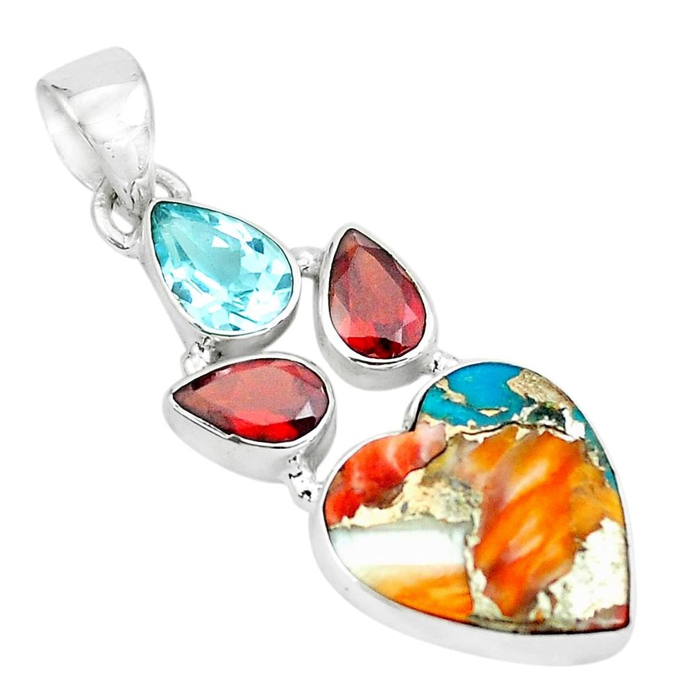 925 silver 12.58cts multi color spiny oyster arizona turquoise pendant p65364