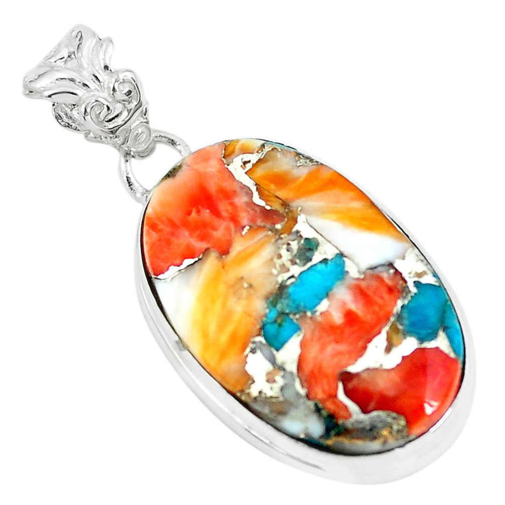 925 silver 15.05cts multi color spiny oyster arizona turquoise pendant p65386